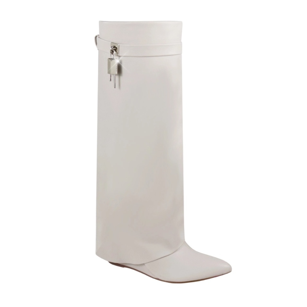 MAETA | BONE PADLOCK DETAIL WEDGE KNEE HIGH BOOT